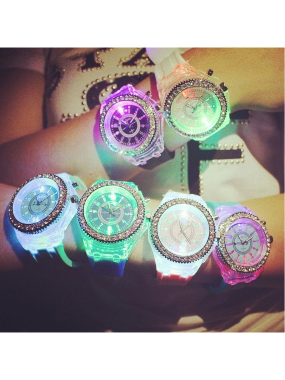 Women's Blue Analog Silicone Bling LED Luminous Lights Sport Square Wrist Watch - Picture 4 of 6